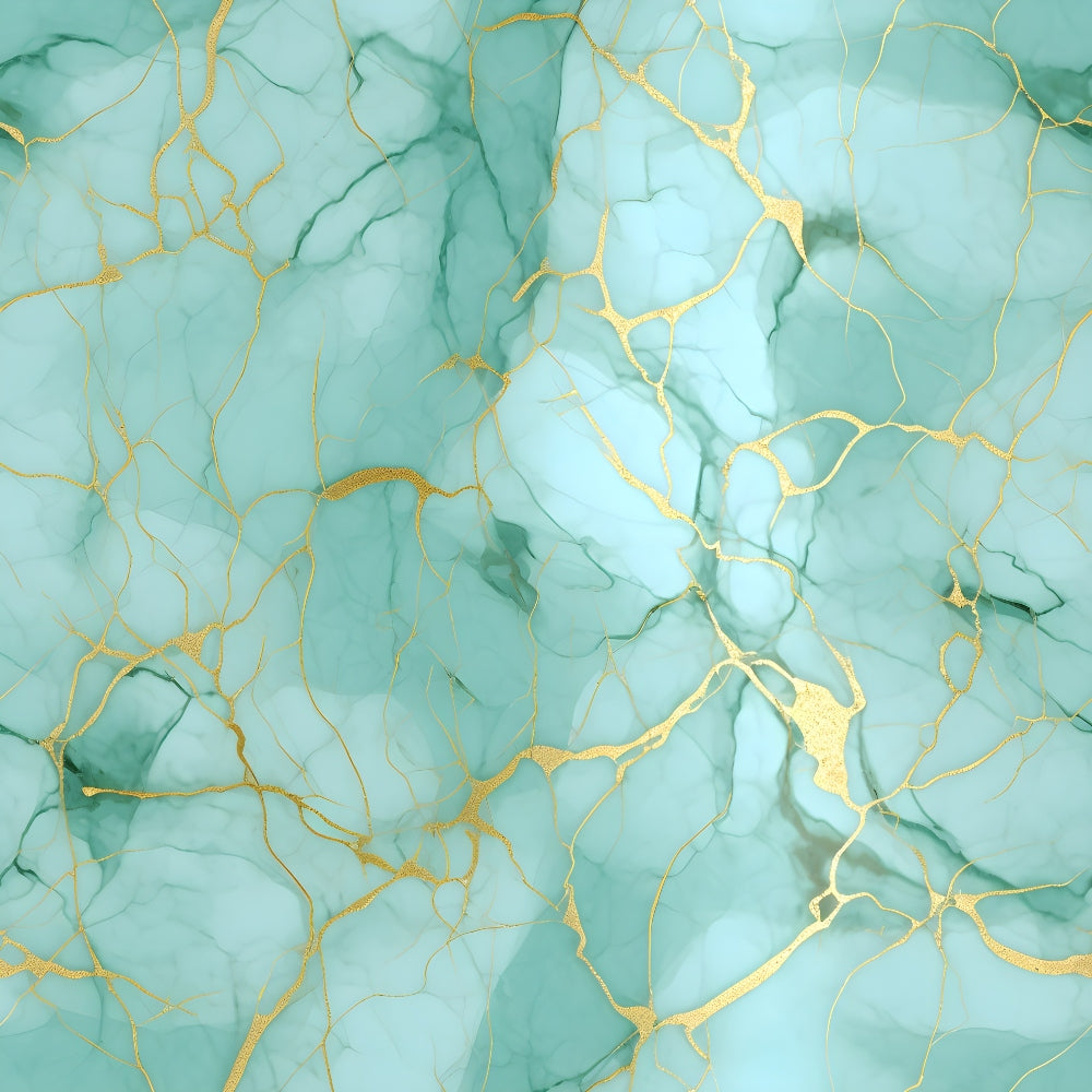 aqua, turquoise, mint green, gold veining, cracked marble, marble pattern, stone texture, abstract design, luxurious, elegant,, fabric panel, geometric cracks, mineral veins, sophisticated, contemporary, marbled effect, jade green, golden accents