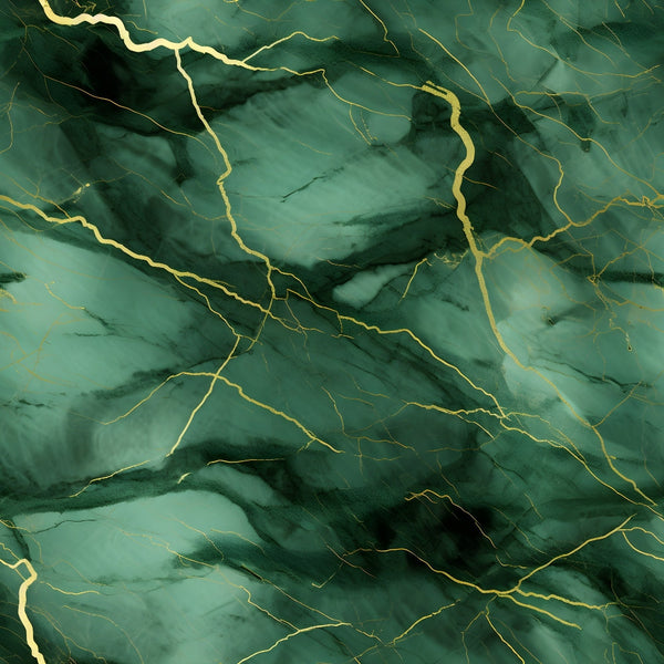 emerald green, forest green, sage green, golden veining, marble pattern, cracked texture, stone effect, luxurious design, geological pattern, mineral veins, abstract design, elegant marble,, fabric panel, sophisticated palette, natural stone, veined marble, rich green tones, decorative panel, premium fabric