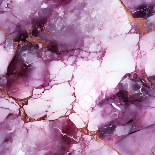 purple, magenta, lavender, white, rose gold, copper, marbled pattern, cracked texture, veined design, abstract, geological, mineral inspired, luxurious, elegant,, fabric panel, modern art style, flowing lines, organic patterns, crystalline texture