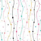 teal, pink, orange, black, wavy lines, dots, circles, abstract pattern, modern design, geometric, playful, contemporary,, fabric panel, colorful stripes, minimalist, artistic, curved lines, scattered dots, whimsical