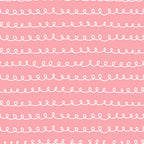 pink background, white loops, curly lines, doodle pattern, abstract design, continuous curls, whimsical style, cotton fabric, quilting panel, repetitive motifs, hand-drawn look, soft pink, spiral elements, decorative lines, craft fabric, sewing material, feminine colors, playful pattern, wavy design, textile art