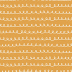 orange background, white loops, curly lines, continuous pattern, abstract doodles, hand drawn style, whimsical design, repeating motifs, cotton fabric, quilting panel, craft material, warm colors, playful pattern, wavy lines, decorative swirls, geometric curves, modern abstract, fabric yardage