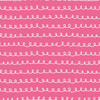 pink fabric, white loops, curly lines, spiral pattern, abstract doodles, continuous curves, whimsical design,, fabric panel, wavy lines, decorative swirls, repetitive pattern, flowing motifs, craft fabric, sewing material, looping design, playful curves, geometric loops