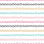 cute doodles, abstract pattern, scalloped shapes, rainbow colors, pink, teal, yellow, black, hand-drawn style, whimsical design,, fabric panel, repeating motifs, playful mood, modern pattern, geometric elements, colorful stripes, crafting material, sewing fabric, contemporary design