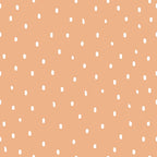 peach background, white polka dots, scattered dots, coral orange, salmon pink, pastel colors, geometric pattern, small dots, random placement, soft colors,, fabric panel, cheerful design, playful pattern, nursery fabric, baby quilt, dotted fabric, sweet design, light orange, whimsical dots