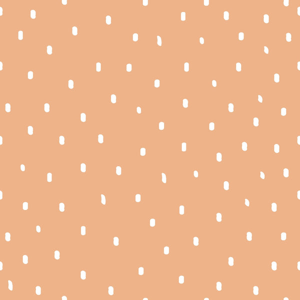 peach background, white polka dots, scattered dots, coral orange, salmon pink, pastel colors, geometric pattern, small dots, random placement, soft colors,, fabric panel, cheerful design, playful pattern, nursery fabric, baby quilt, dotted fabric, sweet design, light orange, whimsical dots