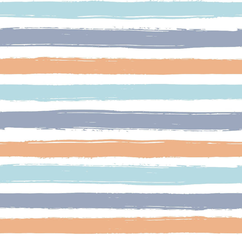 coral orange, sage green, dusty blue, white background, horizontal stripes, watercolor effect, soft brushstrokes, painted stripes, quilting cotton, fabric panel, pastel colors, gentle hues, artistic stripes, cotton fabric, muted tones, layered design, organic edges, contemporary style