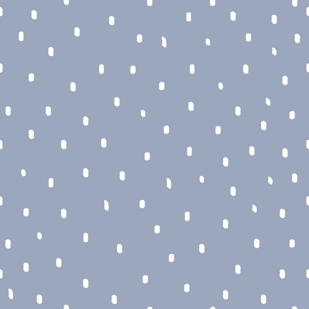 periwinkle blue, white dots, polka dot pattern, scattered dots, oval shapes, soft blue, pale blue, dusty blue,, fabric panel, geometric pattern, dotted design, nursery fabric, baby fabric, soft pattern, gentle design, cotton fabric, crafting material, sewing fabric