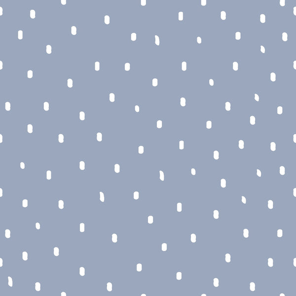 periwinkle blue, white dots, polka dot pattern, scattered dots, oval shapes, soft blue, pale blue, dusty blue,, fabric panel, geometric pattern, dotted design, nursery fabric, baby fabric, soft pattern, gentle design, cotton fabric, crafting material, sewing fabric