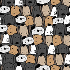 cute dogs, dog faces, cartoon style, animal pattern, white dogs, brown dogs, gray dogs, black dogs, tan dogs, beige dogs,, fabric panel, kawaii style, pet theme, dog lovers, seamless pattern, adorable animals, minimalist design, playful mood, craft fabric