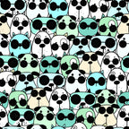 cute dogs, sunglasses, mint green, turquoise, cream, white, black, repeating pattern, cartoon style, playful, whimsical, animal faces, geometric arrangement,, fabric panel, pet theme, cool dogs, stylized animals, contemporary design, crafting material
