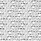black and white, monochrome, cute dogs, dog faces, animal pattern, repeating design, cartoon style, whimsical, pet themed,, fabric panel, craft material, sewing fabric, playful mood, sketched illustration, dense pattern, adorable pets, dog lover, minimalist colors, hand-drawn style