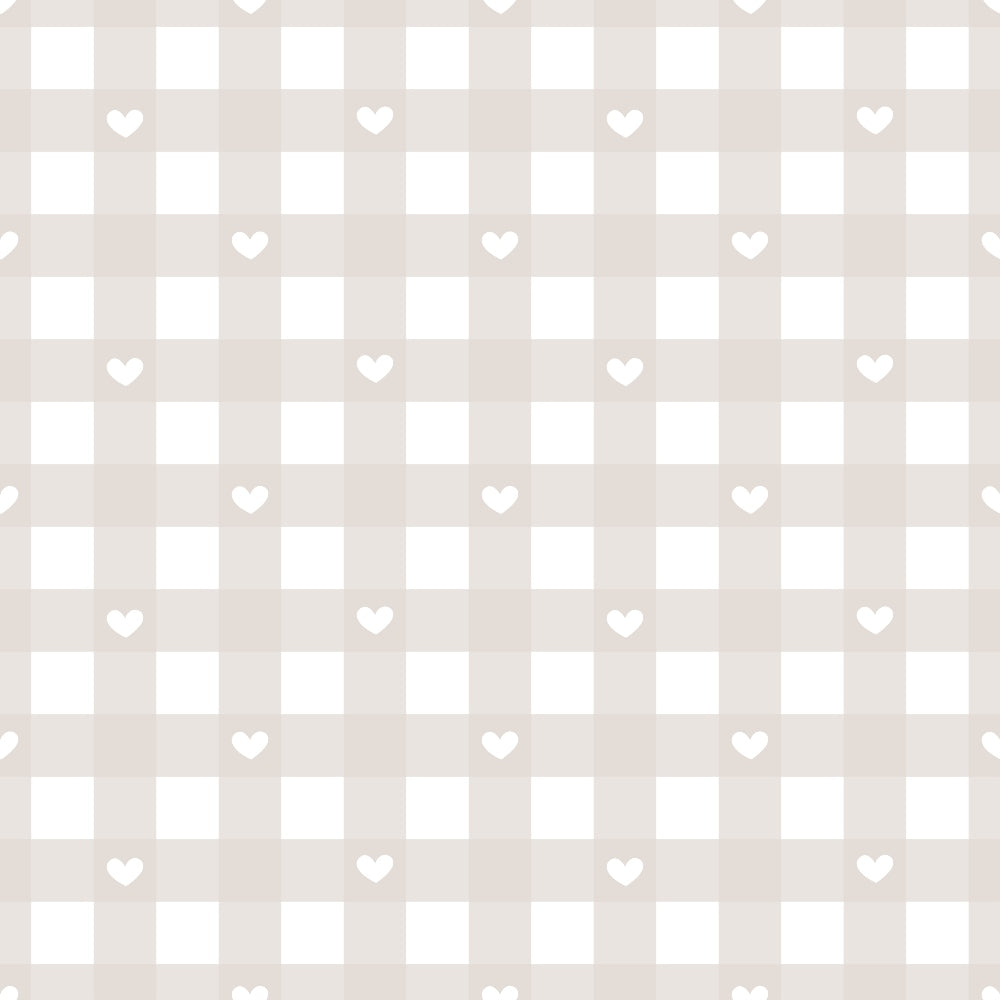 beige, cream, white, hearts, squares, geometric pattern, checkerboard, pastel colors,, fabric panel, soft tones, neutral palette, romantic motifs, sweet design, crafting material, sewing fabric, repetitive pattern, minimalist style, love theme, gentle aesthetic