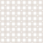 beige, cream, white, hearts, squares, geometric pattern, checkerboard, pastel colors,, fabric panel, soft tones, neutral palette, romantic motifs, sweet design, crafting material, sewing fabric, repetitive pattern, minimalist style, love theme, gentle aesthetic