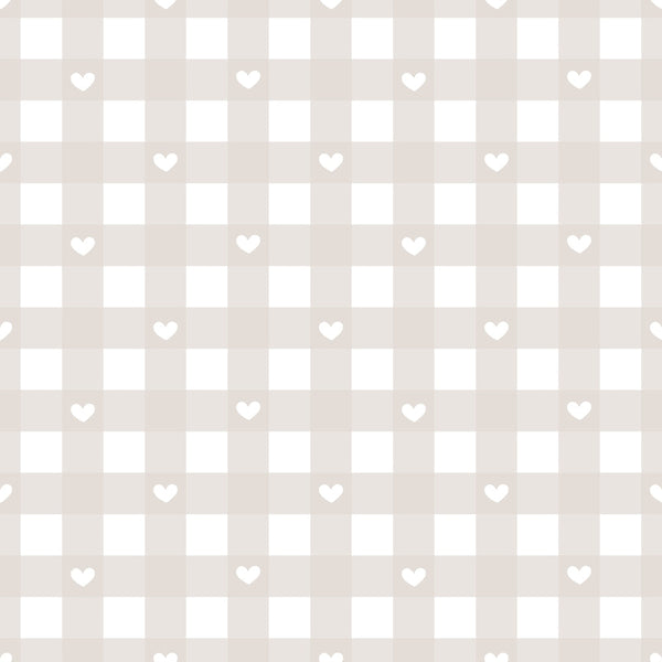 beige, cream, white, hearts, squares, geometric pattern, checkerboard, pastel colors,, fabric panel, soft tones, neutral palette, romantic motifs, sweet design, crafting material, sewing fabric, repetitive pattern, minimalist style, love theme, gentle aesthetic