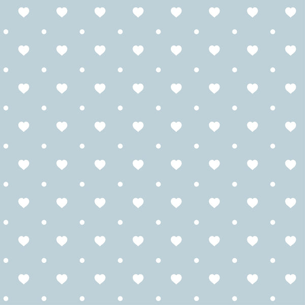 soft blue, pastel blue, white hearts, polka dots, geometric pattern, romantic design, sweet motif, repeating pattern,, fabric panel, nursery theme, baby fabric, delicate design, minimalist style, soft palette, heart shapes, dotted background, gentle pattern, crafting material, sewing fabric