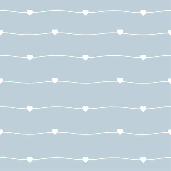 pastel blue, sage green, white hearts, wavy lines, geometric pattern, minimalist design, soft colors,, fabric panel, romantic motif, nursery fabric, baby quilt, delicate pattern, seamless design, love theme, gentle curves, sweet design, craft fabric, sewing material