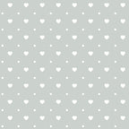 sage green, mint green, white hearts, small dots, geometric pattern, repeating motif, polka dots, heart shapes, soft pastel,, fabric panel, romantic design, nursery fabric, baby quilt, crafting material, sewing fabric, delicate pattern, minimalist design, sweet motifs