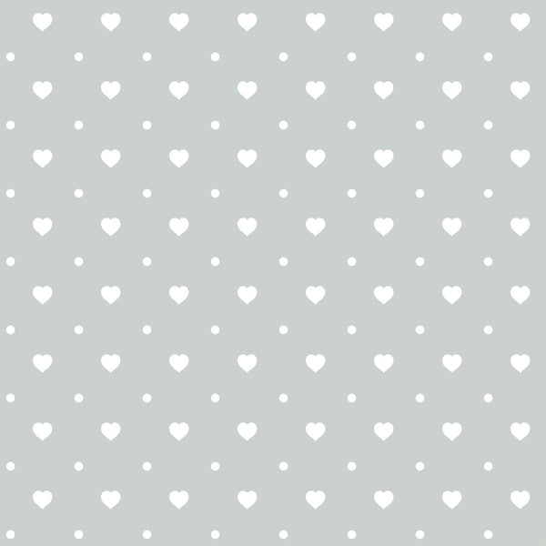 sage green, mint green, white hearts, small dots, geometric pattern, repeating motif, polka dots, heart shapes, soft pastel,, fabric panel, romantic design, nursery fabric, baby quilt, crafting material, sewing fabric, delicate pattern, minimalist design, sweet motifs