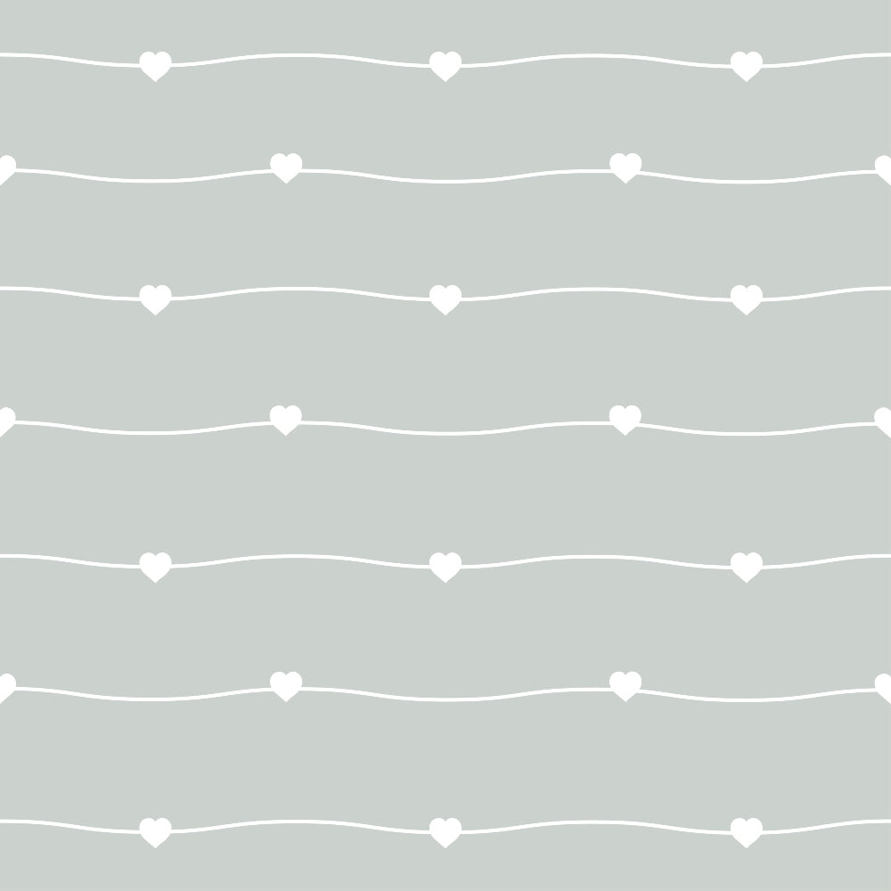 sage green, mint green, pastel colors, white hearts, wavy lines, geometric pattern, repeating design, soft colors, minimalist style,, fabric panel, romantic motifs, delicate pattern, love theme, gentle curves, nursery decor, crafting material, sweet design, subtle texture, modern aesthetic