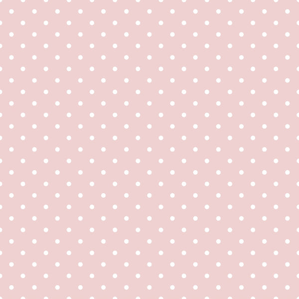 pastel pink, white polka dots, small dots, regular pattern, soft pink background, minimalist design, simple geometric, sweet aesthetic,, fabric panel, delicate pattern, feminine colors, nursery fabric, baby quilt, crafting material, sewing fabric, repeating motif, gentle mood, vintage inspired