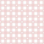pastel pink, white squares, heart motifs, checkered pattern, gingham style,, fabric panel, geometric design, romantic pattern, soft colors, repeating hearts, grid layout, baby pink, feminine design, nursery fabric, sweet pattern, delicate hearts, craft fabric, sewing material, gentle aesthetic