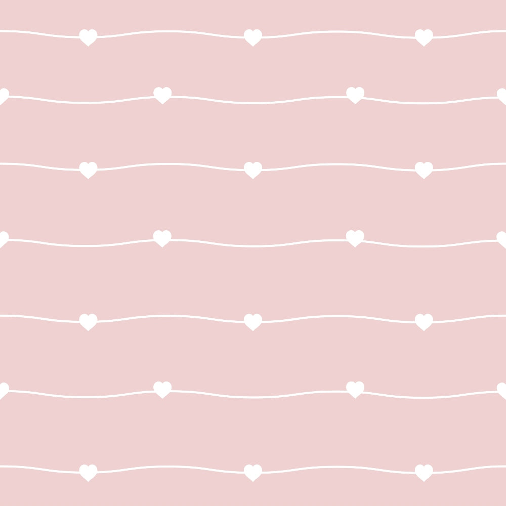 pastel pink, soft pink, blush pink, white hearts, wavy lines, heart pattern, romantic design, gentle curves, minimalist style, sweet aesthetic,, fabric panel, dreamy mood, delicate pattern, nursery theme, feminine design, subtle texture, repeating motif, craft fabric