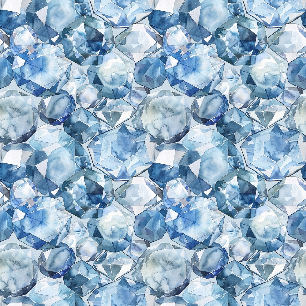 blue, light blue, navy blue, white, silver, diamonds, gemstones, crystals, geometric pattern, faceted stones, sparkly, shimmery, repeating pattern,, fabric panel, luxury, elegant, precious stones, jewelry inspired, multifaceted