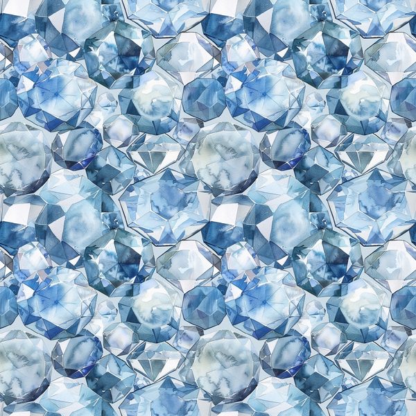 blue, light blue, navy blue, white, silver, diamonds, gemstones, crystals, geometric pattern, faceted stones, sparkly, shimmery, repeating pattern,, fabric panel, luxury, elegant, precious stones, jewelry inspired, multifaceted