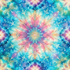 turquoise, teal, magenta, pink, purple, gold, cosmic nebula, starburst pattern, celestial design, galaxy print, watercolor effect, distressed texture, mandala motif, radiating design, fantasy theme, dreamy atmosphere,, fabric panel, tie-dye style, kaleidoscope pattern
