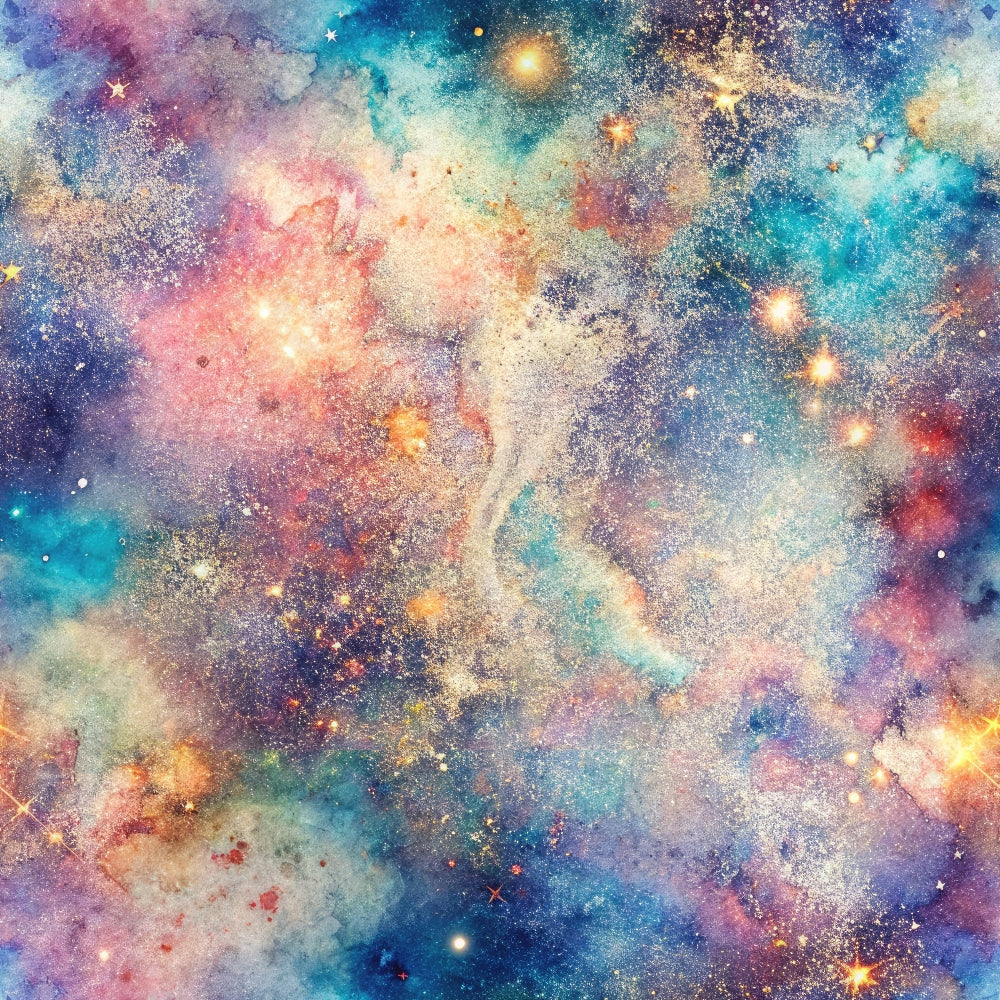 galaxy, nebula, cosmic, space, stars, celestial, watercolor, dreamy, ethereal, pink, blue, turquoise, purple, orange, gold, distressed, fantasy,, fabric panel, mystical, astronomical, starfield, universe