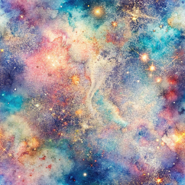 galaxy, nebula, cosmic, space, stars, celestial, watercolor, dreamy, ethereal, pink, blue, turquoise, purple, orange, gold, distressed, fantasy,, fabric panel, mystical, astronomical, starfield, universe