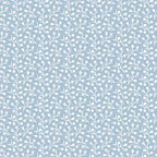 powder blue, soft blue, white, floral pattern, ditsy flowers, small blooms, botanical design, delicate branches, leaves, stems, repeating pattern,, fabric panel, feminine, romantic, vintage style, cottagecore, spring theme, pastoral motif, seamless design
