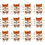 orange, cream, white, black, akita dogs, shiba inu, mugshot lineup, police lineup, height chart, repeated pattern, cartoon style, cute dogs,, fabric panel, playful design, dog breeds, measurement marks, humorous theme, japanese dogs, geometric arrangement
