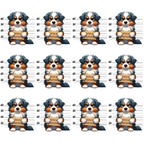 australian shepherd, dog mugshots, police lineup, height chart, cartoon dogs,, fabric panel, blue merle, orange markings, white chest, puppy faces, mugshot background, measurement lines, repeated pattern, playful design, pet themed, dog breeds, novelty fabric, craft material, sewing panel