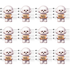 white, cream, beige, brown, black, bichon frise, dogs, puppies, mugshot, police lineup, height chart, measurements, repeating pattern, cute animals, playful, whimsical, cotton fabric, quilting panel, pet theme, humorous design