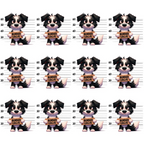 border collie, dog mugshots, police lineup, black and white dog, cartoon style, playful design,, fabric panel, repeated pattern, measurement lines, height chart, cute animals, whimsical, humorous theme, pet fabric, crafting material, sewing panel, dog lover, animal print, novelty fabric