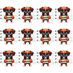 boxer dogs, mugshot lineup, police lineup, orange brown, black markings, white chest, puppy faces, cartoon style, playful design,, fabric panel, dog breeds, pet themed, humorous pattern, measurement lines, prison theme, craft fabric, sewing material, novelty print