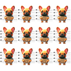 french bulldog, mugshot pattern, police lineup, orange dogs, cream colored,, fabric panel, dog portraits, measurement markers, repeated design, cartoon style, playful dogs, pet theme, novelty fabric, fawn bulldogs, uniform rows, height chart, cute animals, whimsical pattern, cotton fabric