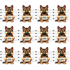 german shepherd, dog mugshots, police lineup, cartoon dogs, brown fur, tan markings, black accents, pink ears, height chart, measurement lines, novelty pattern,, fabric panel, humorous design, repeating motif, playful mood, dog breeds, pet theme, craft fabric, sewing material