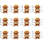 golden retriever, puppy, dog, mugshot, police lineup, height chart, measuring lines, cream background, golden brown, tan, orange tones, cute animals, playful design, novelty print,, fabric panel, repeated motif, whimsical pattern, pet themed, cartoon style