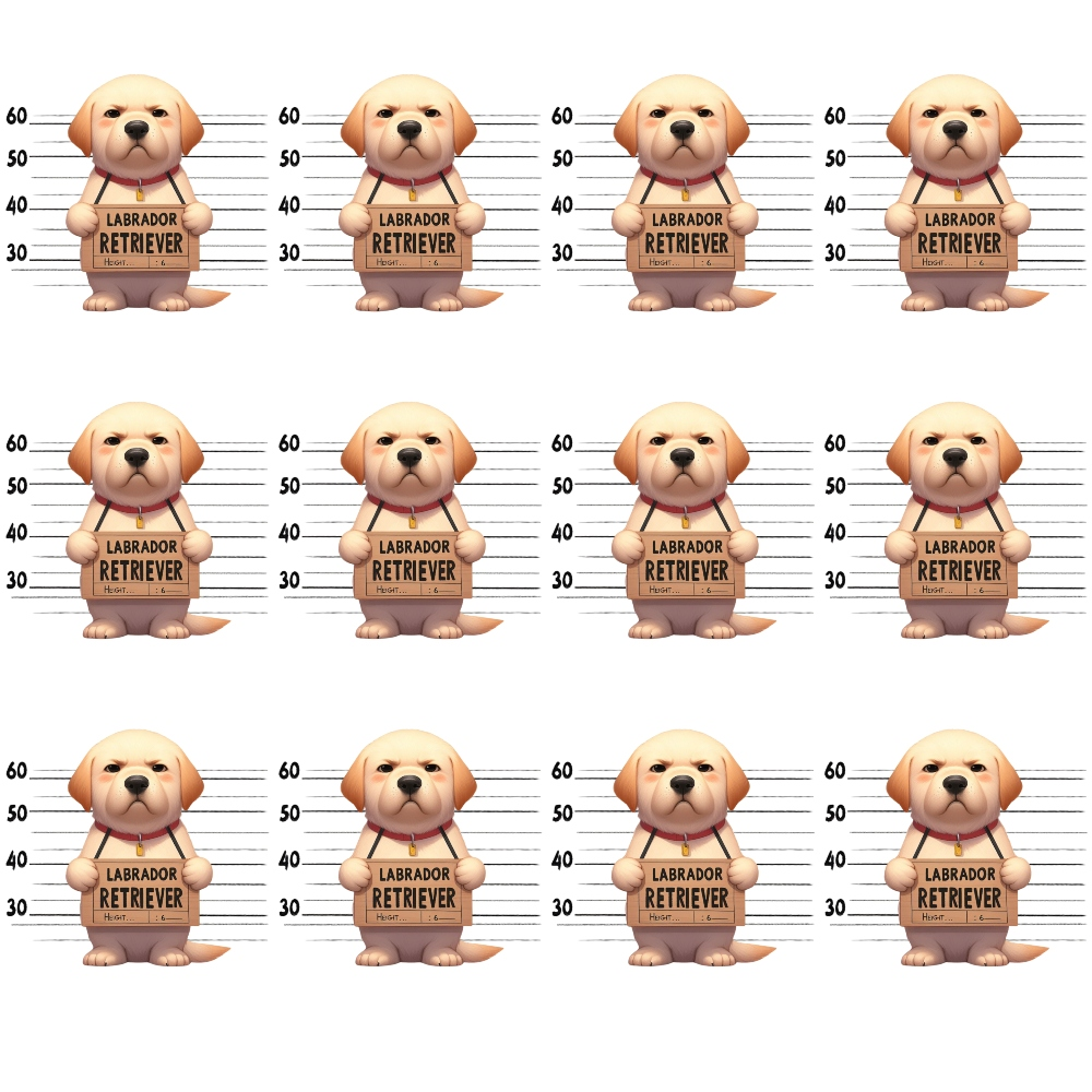 cream, beige, brown, tan, labrador retriever, golden retriever, dog, puppy, mugshot, police lineup, height chart, measurements, repeating pattern, humorous, playful, whimsical,, fabric panel, pet themed, animal print