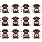 mugshot lineup, rottweiler puppies, black tan brown, police booking, height chart, paw print, prison stripes, cartoon dogs, novelty print,, fabric panel, cute criminal, dog breeds, repeated pattern, humorous design, pet themed, cotton fabric, crafting material, sewing panel