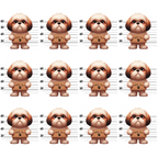 shih tzu, dog breeds, mugshot lineup, police lineup, height chart, cream colored, tan fur, brown accents, black eyes,, fabric panel, cartoon style, playful design, pet themed, repeated pattern, measurement marks, cute dogs, whimsical artwork, novelty print, sewing material