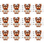 yorkshire terrier, dog mugshots, police lineup, tan brown, orange brown, gray silver, white background, measuring tape, height chart, cartoon style, playful design, novelty print,, fabric panel, dog breeds, pet themed, humorous pattern, repeating motif, craft fabric, sewing material