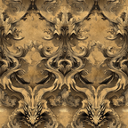 sepia, golden brown, bronze, antique gold, dragons, mythical creatures, ornate scrollwork, baroque pattern, damask design, vintage aesthetic, aged parchment, decorative flourishes, gothic elements, regal motifs,, fabric panel, symmetrical design, fantasy theme, medieval style, intricate details