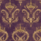burgundy, gold, purple, dragons, serpents, crowns, royal motifs, ornate pattern, mythical creatures, scales, baroque style, regal design, reptilian, decorative swirls, majestic, fantasy theme,, fabric panel, repeating pattern, luxurious