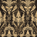 dark brown, cream, gold, baroque pattern, ornate scrollwork, dragon motifs, mythical creatures, damask design, vintage style, distressed texture, gothic elements, regal motifs, symmetrical pattern,, fabric panel, decorative flourishes, antique finish, serpentine forms, medieval inspired, luxurious appearance
