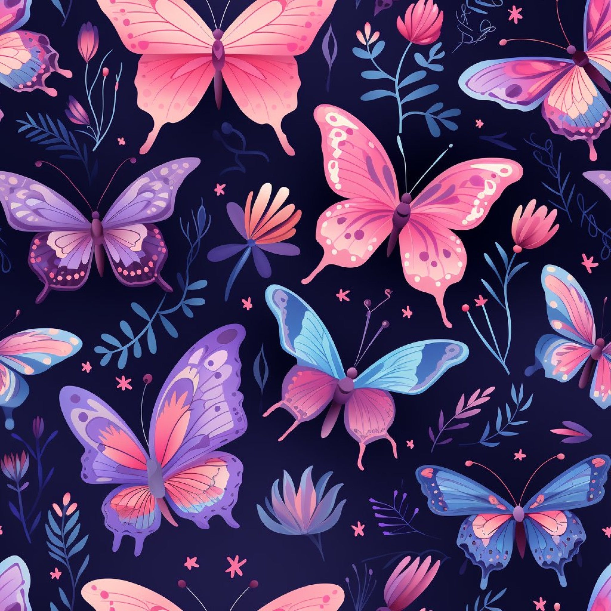 Dreamy Butterflies Purple and Pink Pattern 13 Minky Fabric