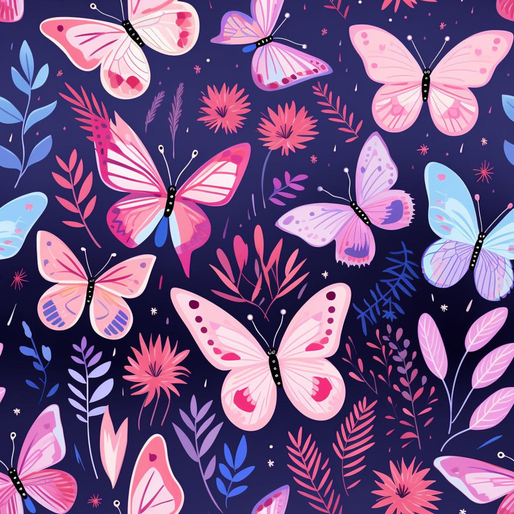 Dreamy Butterflies Purple and Pink Pattern 2 Minky Fabric